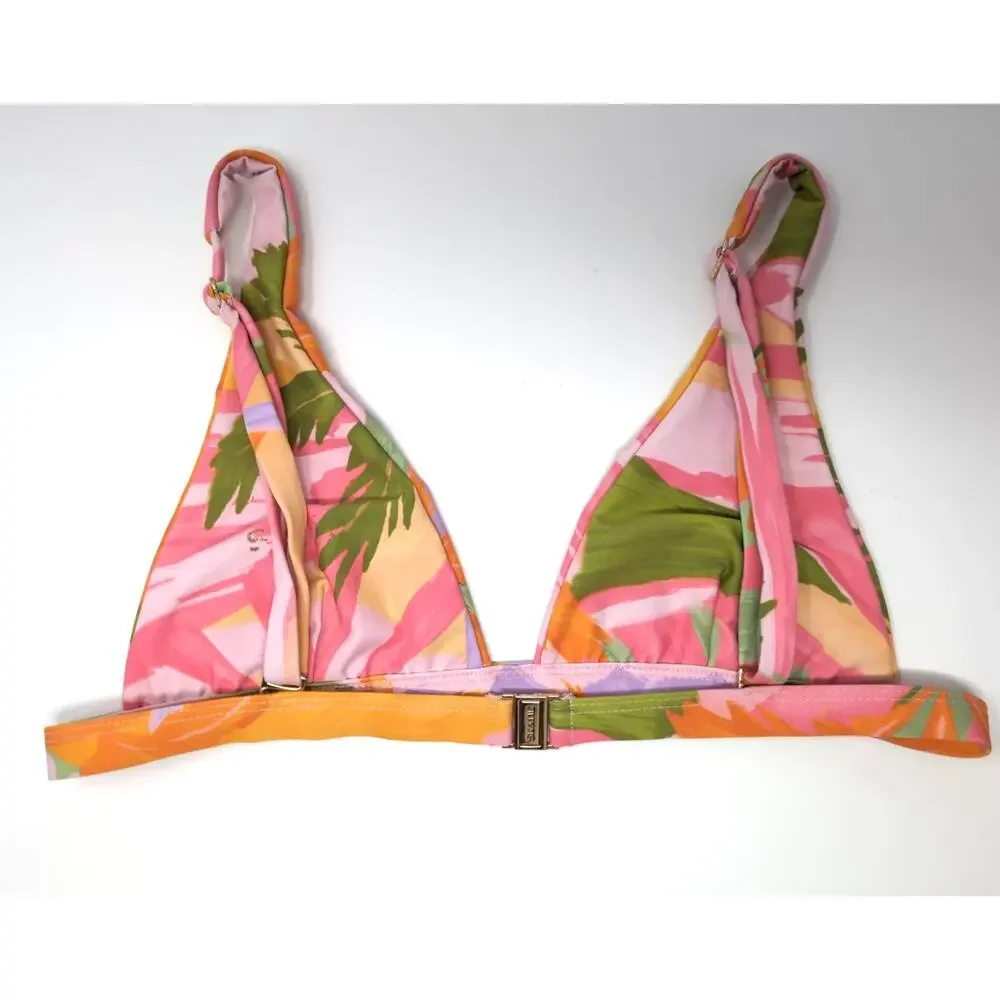 Skatie Calypso Bikini Top Puka Print Triangle Bathing Suit Vacation Summer Beach